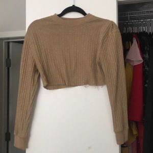 Tan long sleeve crop top